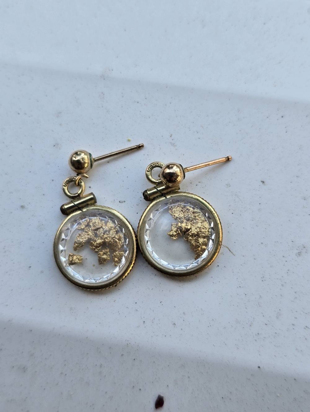 Vintage 12K Gold Filled dangle drop Earrings Gold Nugget floating